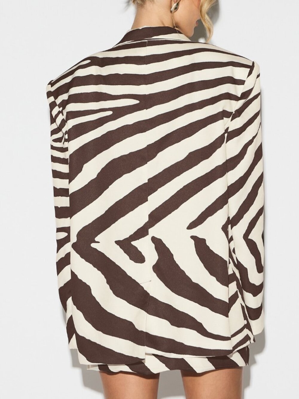 Chocolate Brown Elegant Women's Zebra Print Oversized Blazer with Lapel Collar - Picture 2 of 6